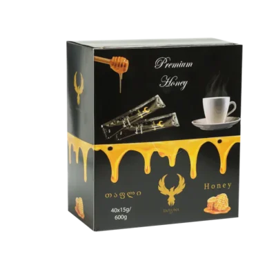 თაფლი ერთჯერად 15 გრ-იანი პაკეტებში ყუთით 40 ცალი პაკეტი.